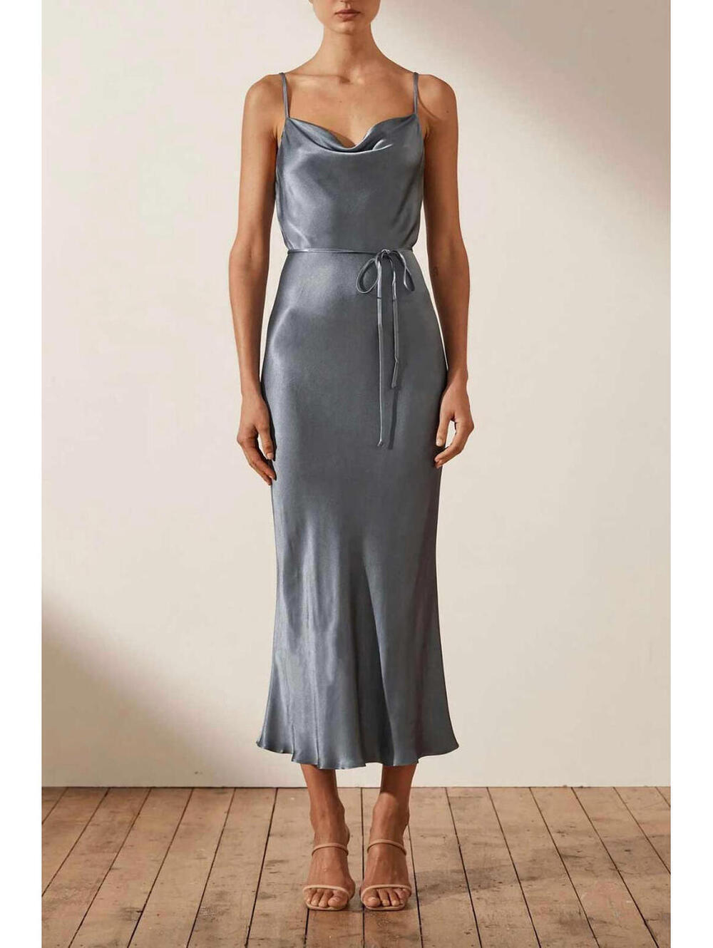 Shona Joy La Lune Bias Cowl Midi Dress - Blue Smoke missing tie